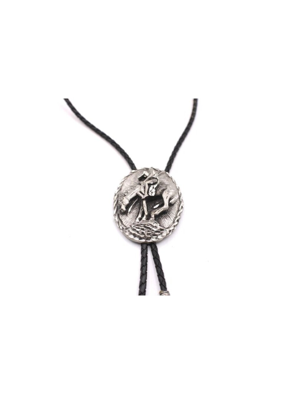 EJC 1995 End of Trail Bolo Tie Pewter Silver Native America Western Leather Cord